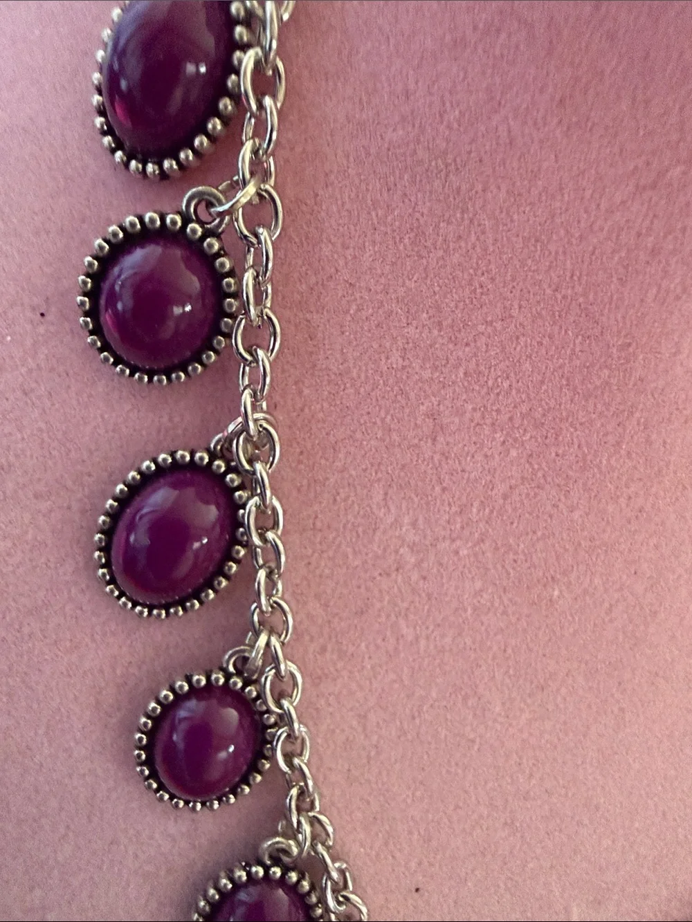 Purple Oval Pendant Necklace and Earrings Set, 16”, (J0117)